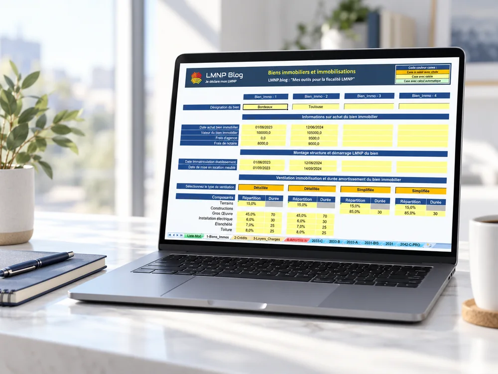 Outil Excel LMNP.Blog présenté sur un ordinateur portable